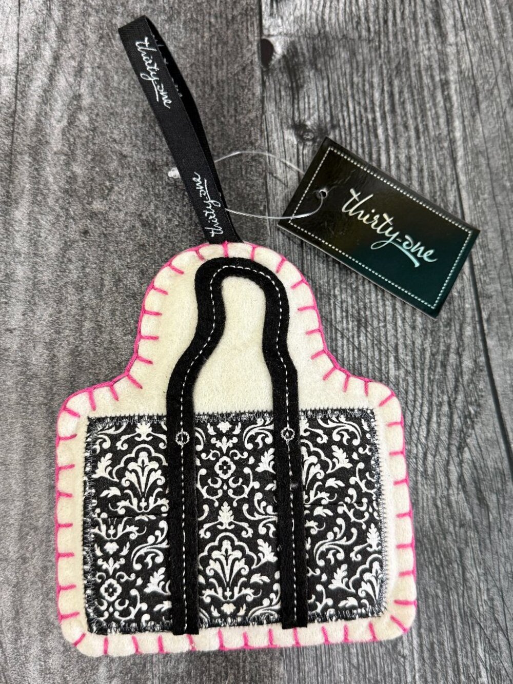 Thirty-One Felt Christmas Ornament Mini Tote Bag Damask NWT